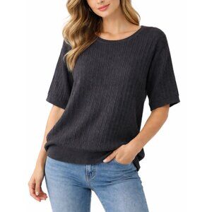 Crystal Kobe Women's Black Cable Knit Short Sleeves Pullover Sweater Size 2X